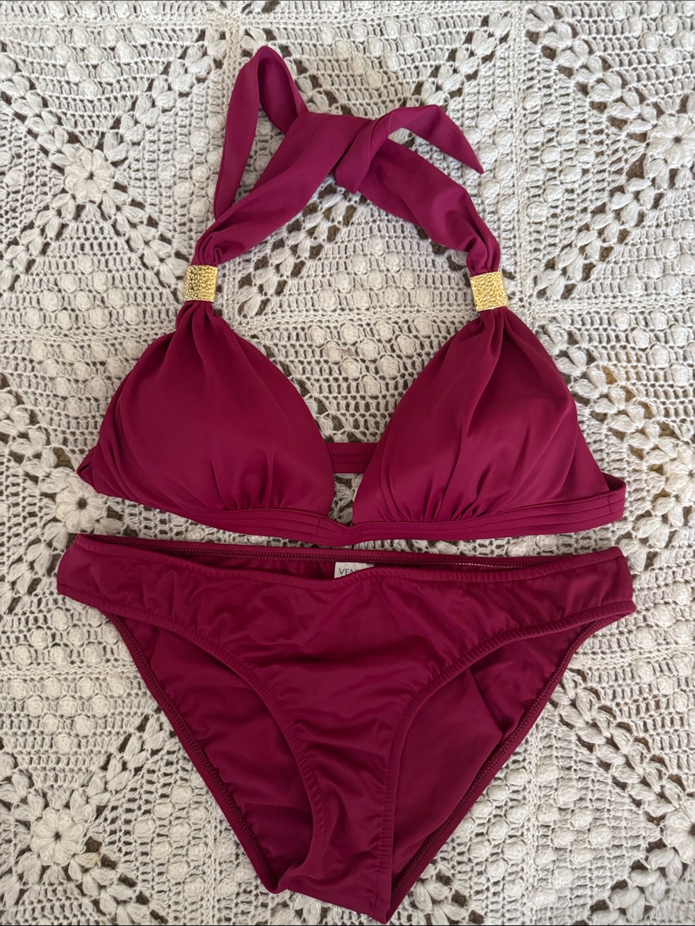 VENUS Berry Halter Bikini with Gold Accents - Picture 1 of 3